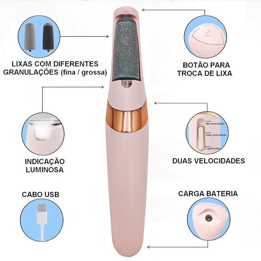 Lixa de pé elétrica recarregável - Remoção de calos e rachaduras
